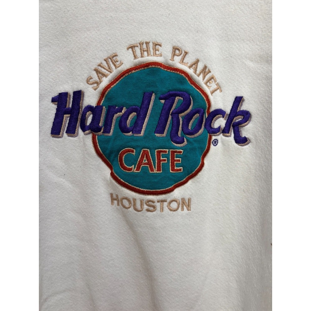 Hard Rock Cafe Houston Sweatshirt Mens White Embroidered Large Vintage 90s USA